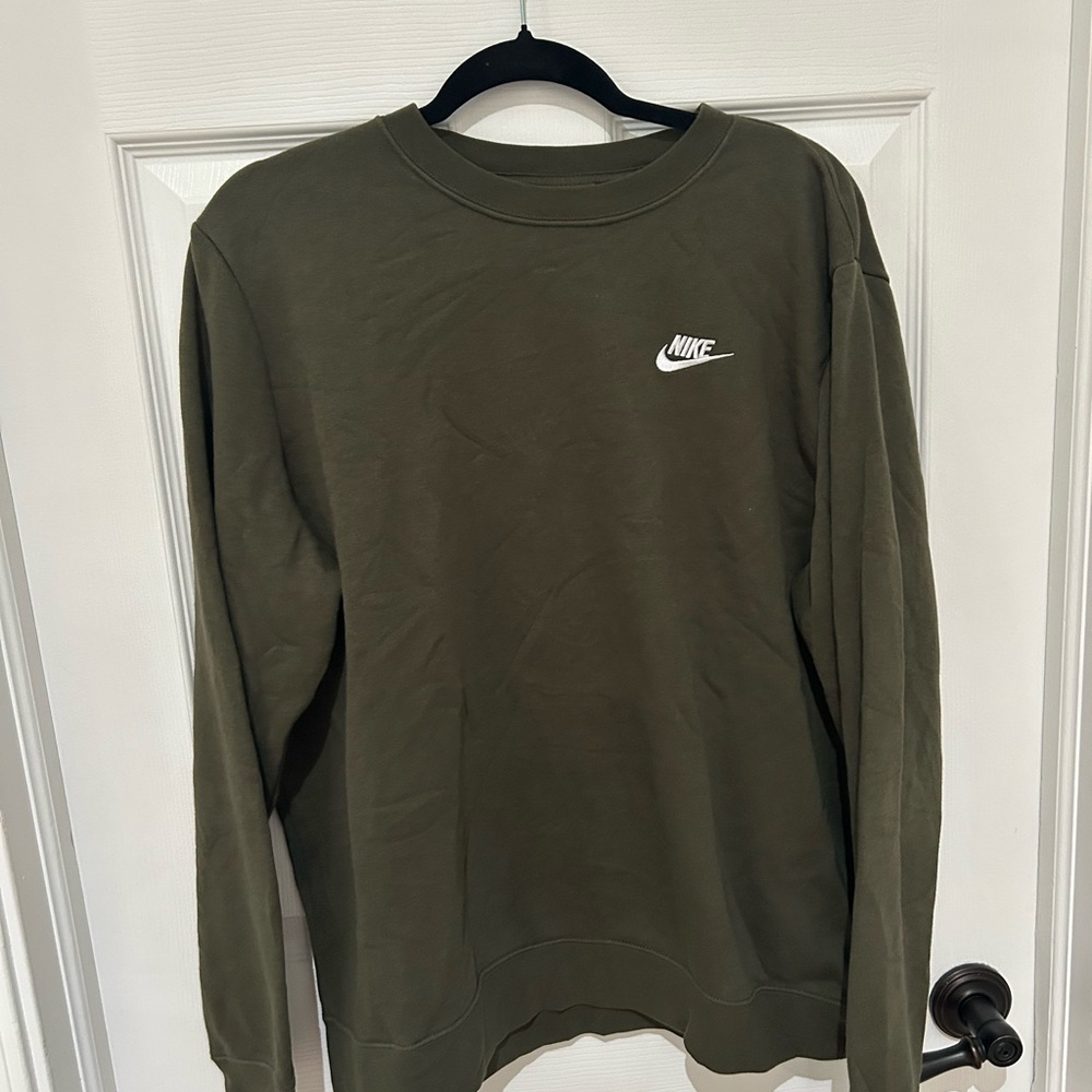 Nike Green Crewneck Sweater with Classic Swoosh